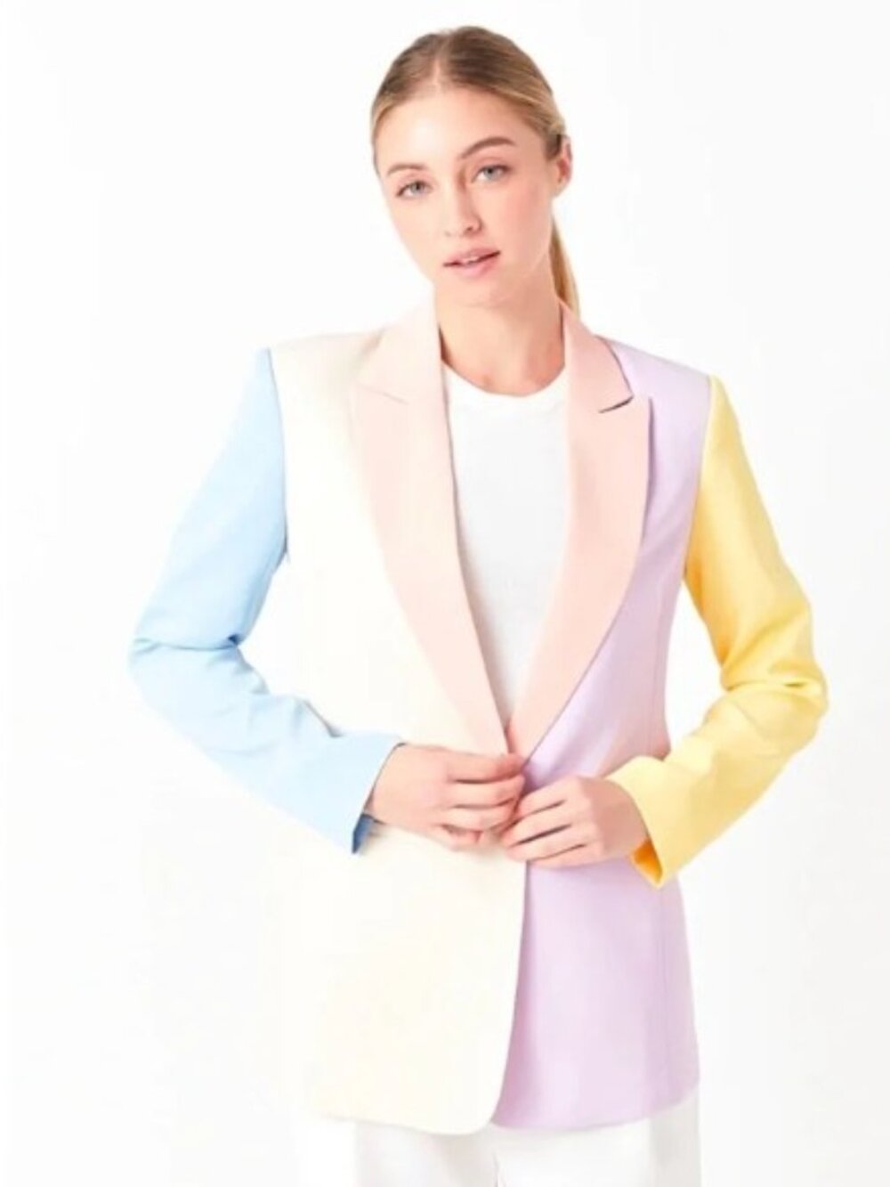 NWT ENDLESS ROSE Pastel Color Block Blazer Jacket Small